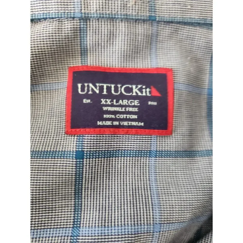 Untuckit Men's button down shirt window pane plaid navy sz XXL career preppy - Picture 4 of 9